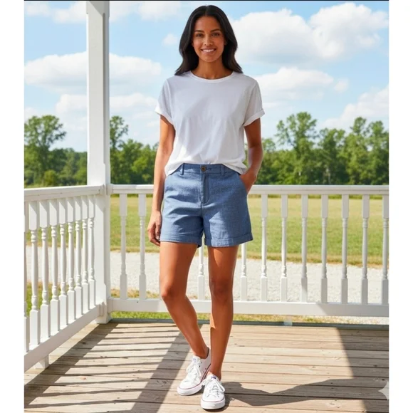 Old Navy Blue Everyday Short Mid-Rise,  Chambray Shorts, NWT,  6 ✔️ - Picture 8 of 11